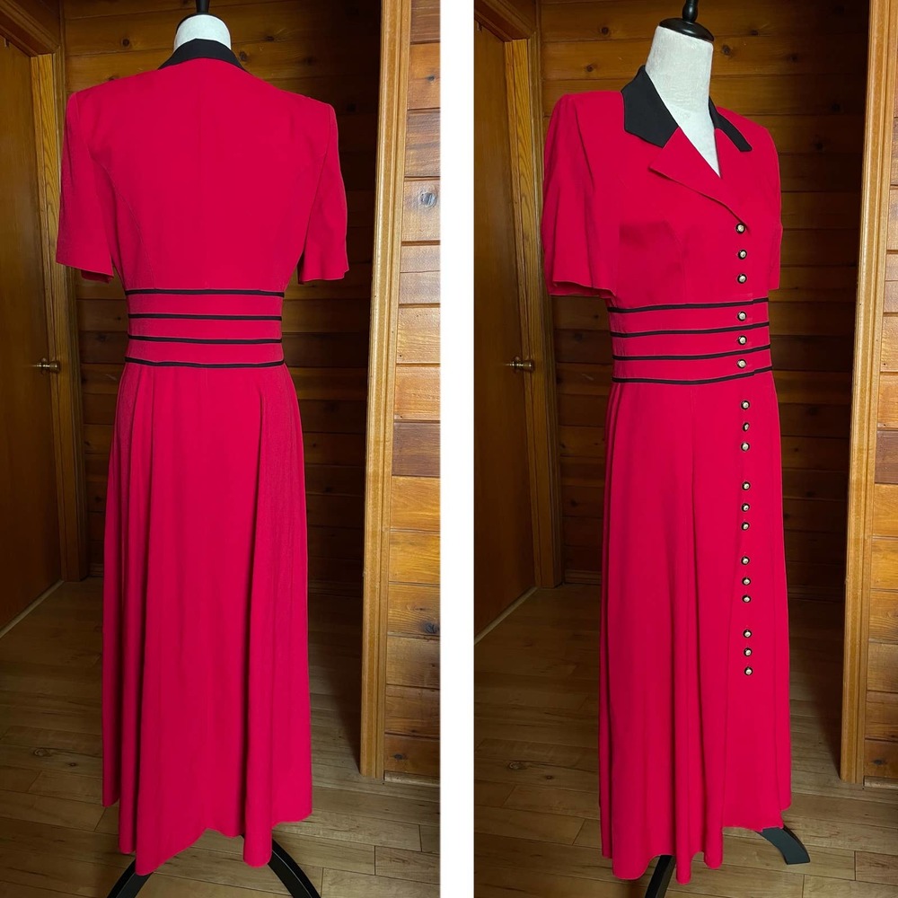 Vintage 1980s Julian Taylor Button Down Shirt Dress Sz 8 - Picture 3 of 7